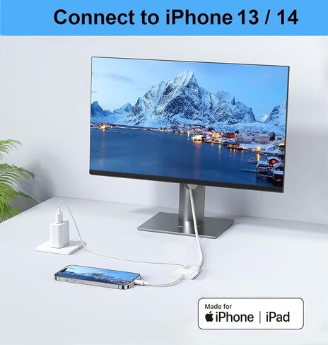 Wahbite iPhone to TV HDMI Cable, MFi Certified Lightning to HDMI Cord for iPhone/iPad/iPod on TV/Projector/Monitor, 6.6ft in Kuwait