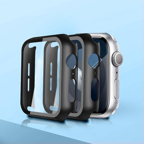 2 حزمة حزمة قضية وقائية للكمبيوتر الشخصي مع واقي الشاشة الزجاجي المقسى متوافق مع Apple Watch Series 9 Series 8 Series 7 45mm لـ IWatch Cover-Black in Saudi Arabia