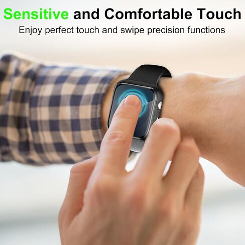 2 حزمة حزمة قضية وقائية للكمبيوتر الشخصي مع واقي الشاشة الزجاجي المقسى متوافق مع Apple Watch Series 9 Series 8 Series 7 45mm لـ IWatch Cover-Black in Saudi Arabia