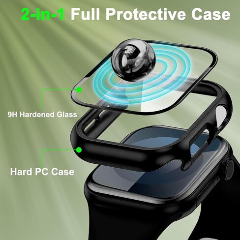 2 حزمة حزمة قضية وقائية للكمبيوتر الشخصي مع واقي الشاشة الزجاجي المقسى متوافق مع Apple Watch Series 9 Series 8 Series 7 45mm لـ IWatch Cover-Black in Saudi Arabia