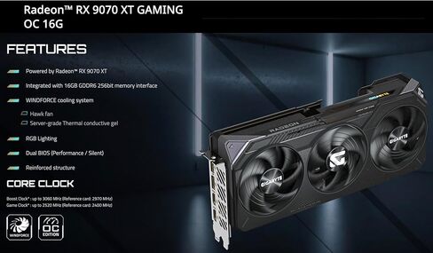 GIGABYTE Radeon™ RX 9070 XT Gaming OC 16GB GDDR6, 256 bit, Resolution 7680x4320, PCI-E 5.0, Boost Clock: up to 3060 MHz (Reference 2970 MHz), Bundle with Targus dockstation and Backpack Alinware. in Saudi Arabia