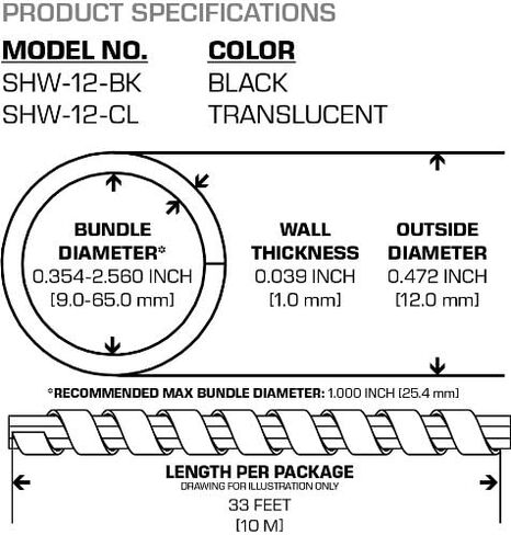 SHW-12-BK Spiral Harness Wrap, 0.472" Outside Diameter, 33', Black in Saudi Arabia