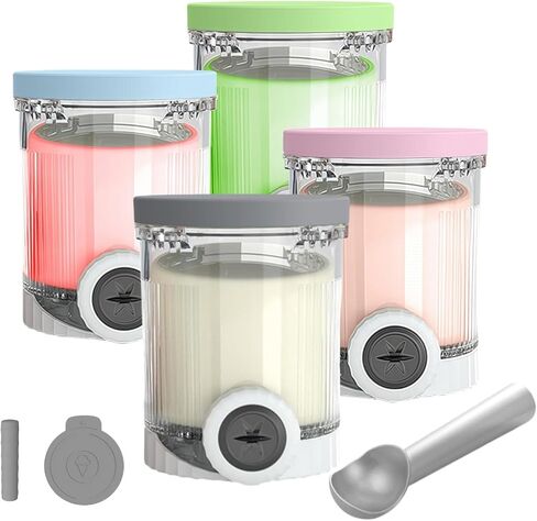 مكبرات الصوت البديلة وأغطية السيليكون (4 عبوات) - متوافقة مع Ninja Swirl Creami NC700 Series Maker ، خالية من BPA ، آمنة غسالة الصحون (4pc （رمادي ، أزرق ، أخضر ، وردي） (غلاف الغبار/المقبض)) in Kuwait