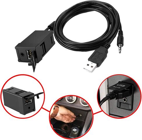 USB AUX Flush Mount - Car Dashboard Panel Jack Extension Cable Compatible with Toyota, 3.5mm & USB AUX Extension Mount Socket(Size: 1.29 X 0.86 X 2 inches) in Kuwait