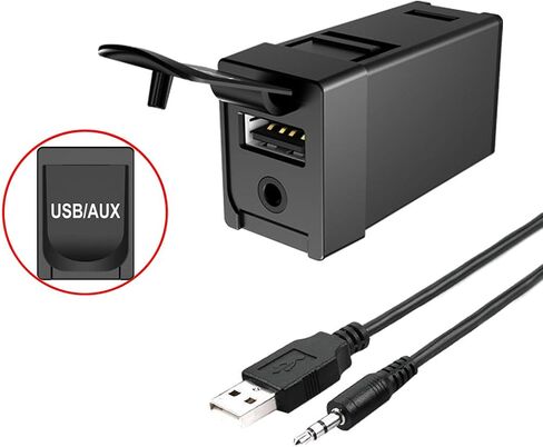 USB AUX Flush Mount - Car Dashboard Panel Jack Extension Cable Compatible with Toyota, 3.5mm & USB AUX Extension Mount Socket(Size: 1.29 X 0.86 X 2 inches) in Kuwait