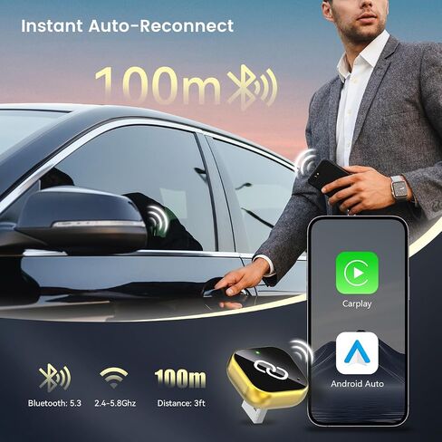 محول CarPlay اللاسلكي ، 2025 محول CarPlay اللاسلكي لـ iPhone ، ترقية ستيريو السيارة من Wired إلى بدون سلك ، وتوصيل ولعب ، لـ iOS10 أو أعلى (أسود) in Kuwait
