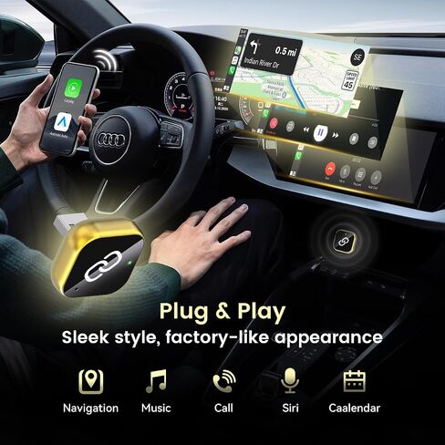 محول CarPlay اللاسلكي ، 2025 محول CarPlay اللاسلكي لـ iPhone ، ترقية ستيريو السيارة من Wired إلى بدون سلك ، وتوصيل ولعب ، لـ iOS10 أو أعلى (أسود) in Kuwait
