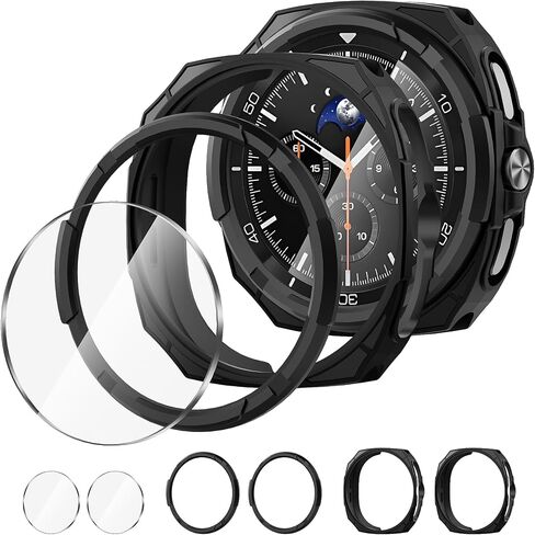 Suoman 2+2 Pack for Samsung Galaxy Watch 8 Classic 46mm Case, [3-in-1][Anti-Peeping] Tempered Glass Privacy Screen Protector, All-Around Protective TPU Bumper Bezel Cover ﻿ in Saudi Arabia