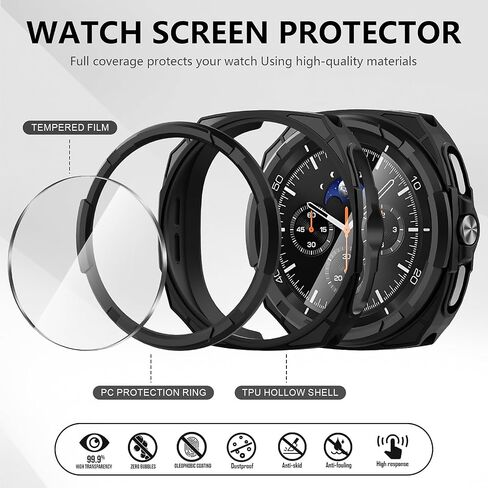 Suoman 2+2 Pack for Samsung Galaxy Watch 8 Classic 46mm Case, [3-in-1][Anti-Peeping] Tempered Glass Privacy Screen Protector, All-Around Protective TPU Bumper Bezel Cover ﻿ in Saudi Arabia