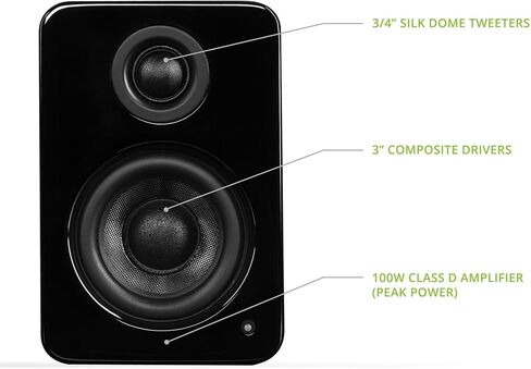 مكبرات صوت مكتب Kanto Yu2 - 3 "سائق مركب ، مكبر صوت قبة حريري 3/4" ، مدني في USB DAC - Gloss Black (متجدد) in Saudi Arabia