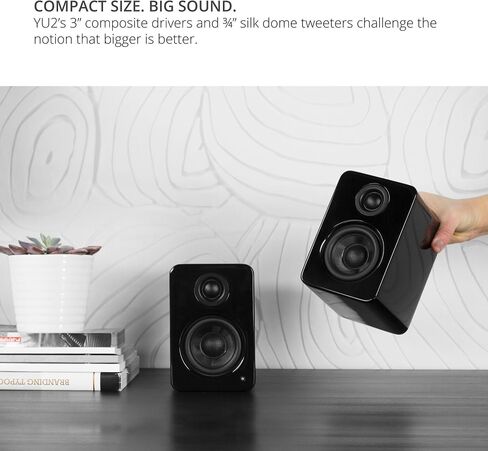 مكبرات صوت مكتب Kanto Yu2 - 3 "سائق مركب ، مكبر صوت قبة حريري 3/4" ، مدني في USB DAC - Gloss Black (متجدد) in Saudi Arabia