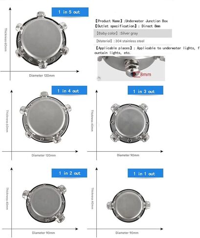 Stainless Steel Waterproof Junction Box, Special for Underwater Lights and Fountain Lights Junctions Box, IP68 Waterproof 1 to 5 Ways Connector and Terminal(1 in 3 Out) in Saudi Arabia