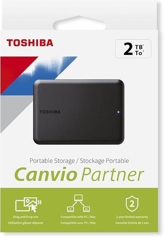 Toshiba Canvio Partner 2TB Portable 2.5 '' Hard Drive الخارجي ، USB 3.2 ، Mac & Windows متوافق. Xbox ، PS4 ، PS5 in Saudi Arabia