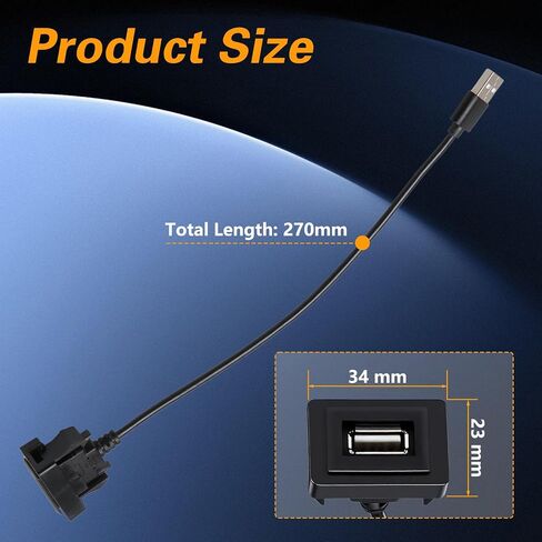 34mm × 23mm Male to Female USB Cable Adapter, Car Charger Flush Mount USB Port, Panel Extension Cable Adapter Compatible with Toyota Corolla Highlander Camry Vios RAV4 in Saudi Arabia