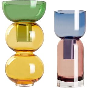 Cloudnola Reversible Glass Flower Vase and Bud Vase Set of 2, Pink & Blue and Green & Yellow, Ideal Gift Set, for Home, Wedding, and Event Decor in Kuwait