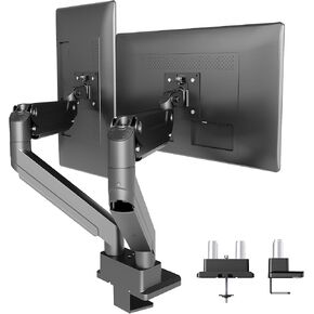 Claiks Dual Monitor Mount for Max 35 inch Screens Stand up to Max 89 lbs, Ergonomic Gas Spring Heavy-Duty Adjustable Monitor Arm, with Clamp and Grommet Base, VESA Mounting Holes 75&100mm, Black in Kuwait