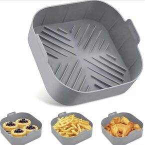 2Pack Silicone Air Fryer Liners Reusable Rectangle Silicone Non-Stick Basket Easy Clean Compatible with 8-10 QT Baking Tray Oven Accessories Inch Air Fryer Accessories Dishwasher Safe Gray ﻿ in Saudi Arabia