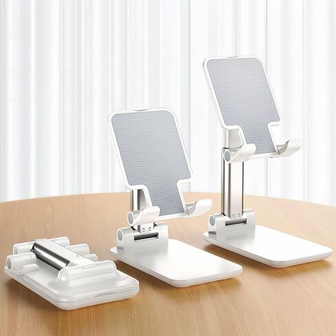 Table Cell Phone Stand, Fully Forldable Desk Mobile Phone Holder Stand, Angle Height Adjustable Desktop Tablet Holder for iPhone15 14 13 12 11 Pro XS Max XR 8 7 6S Plus, S20+Note10, Tablets, Black in Saudi Arabia
