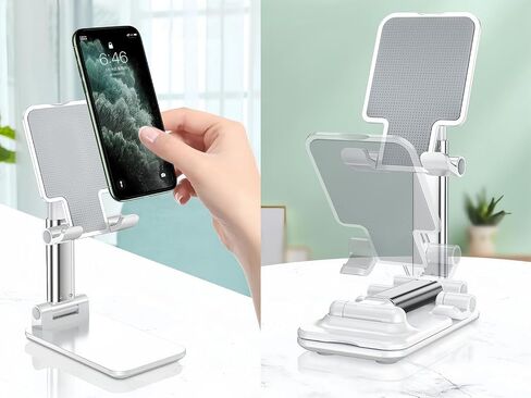 Table Cell Phone Stand, Fully Forldable Desk Mobile Phone Holder Stand, Angle Height Adjustable Desktop Tablet Holder for iPhone15 14 13 12 11 Pro XS Max XR 8 7 6S Plus, S20+Note10, Tablets, Black in Saudi Arabia
