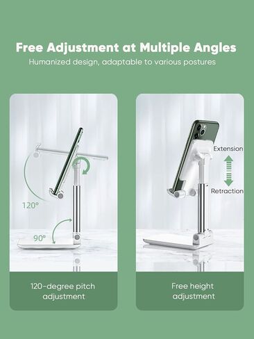 Table Cell Phone Stand, Fully Forldable Desk Mobile Phone Holder Stand, Angle Height Adjustable Desktop Tablet Holder for iPhone15 14 13 12 11 Pro XS Max XR 8 7 6S Plus, S20+Note10, Tablets, Black in Saudi Arabia