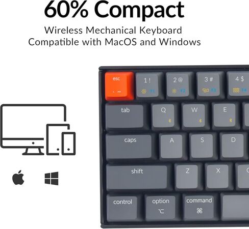Keychron K12 60 ٪ تخطيط الساخنة قابلة للتبديل Bluetooth اللاسلكي/السبل لوحة مفاتيح ميكانيكية مع مفتاح الموز البصري ، ومفاتيح مضغوطة 61 لوحة مفاتيح LED الأبيض المتوافقة مع نوافذ MAC in Saudi Arabia