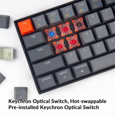 Keychron K12 60 ٪ تخطيط الساخنة قابلة للتبديل Bluetooth اللاسلكي/السبل لوحة مفاتيح ميكانيكية مع مفتاح الموز البصري ، ومفاتيح مضغوطة 61 لوحة مفاتيح LED الأبيض المتوافقة مع نوافذ MAC in Saudi Arabia