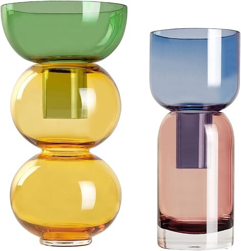 Cloudnola Reversible Glass Flower Vase and Bud Vase Set of 2, Pink & Blue and Green & Yellow, Ideal Gift Set, for Home, Wedding, and Event Decor in Kuwait