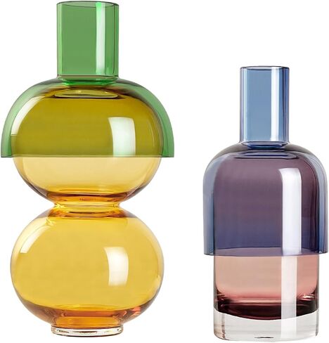 Cloudnola Reversible Glass Flower Vase and Bud Vase Set of 2, Pink & Blue and Green & Yellow, Ideal Gift Set, for Home, Wedding, and Event Decor in Kuwait