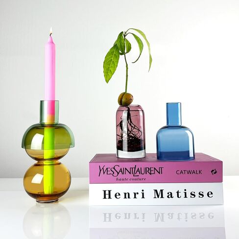 Cloudnola Reversible Glass Flower Vase and Bud Vase Set of 2, Pink & Blue and Green & Yellow, Ideal Gift Set, for Home, Wedding, and Event Decor in Kuwait