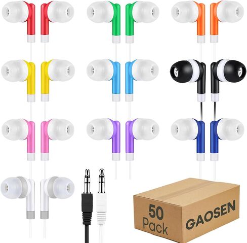 50 Pack Bulk Kids Earbuds for School Classroom, Multi Colored Student Wired Headphones with 3.5 mm Jack in Ear Earphones for Computer Chromebook Laptop PC(GS01, 50 Mixed) in Saudi Arabia