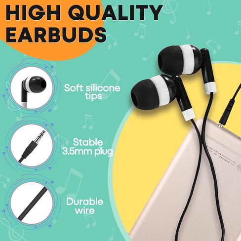 50 Pack Bulk Kids Earbuds for School Classroom, Multi Colored Student Wired Headphones with 3.5 mm Jack in Ear Earphones for Computer Chromebook Laptop PC(GS01, 50 Mixed) in Saudi Arabia