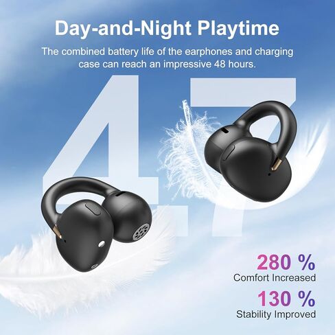 OHAYO A7 Clip-On Open Ear Headphones: 6.5H Playtime, 4.7g Ultra-Light - Bluetooth 5.4, 12mm Dual Drivers, IPX6 Sweatproof, White in Kuwait