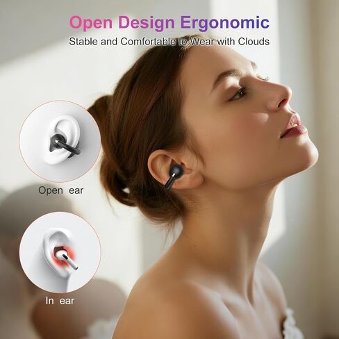 OHAYO A7 Clip-On Open Ear Headphones: 6.5H Playtime, 4.7g Ultra-Light - Bluetooth 5.4, 12mm Dual Drivers, IPX6 Sweatproof, White in Kuwait