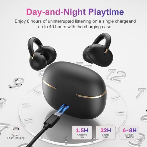 OHAYO A7 Clip-On Open Ear Headphones: 6.5H Playtime, 4.7g Ultra-Light - Bluetooth 5.4, 12mm Dual Drivers, IPX6 Sweatproof, White in Kuwait