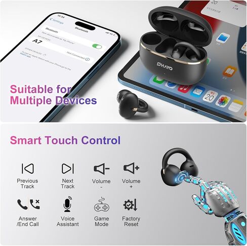 OHAYO A7 Clip-On Open Ear Headphones: 6.5H Playtime, 4.7g Ultra-Light - Bluetooth 5.4, 12mm Dual Drivers, IPX6 Sweatproof, White in Kuwait