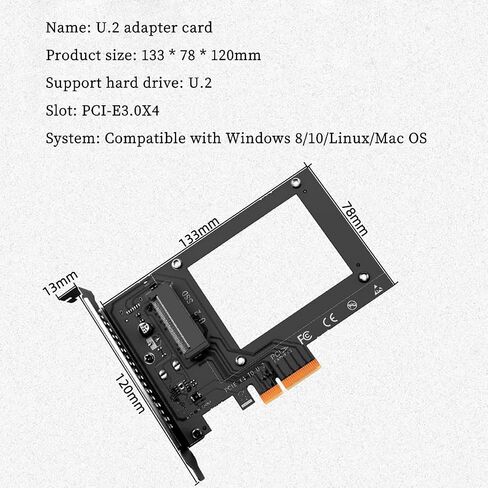 U.2 to PCIe Adapter Card PCIe 3.0 x4 Expansion Card with SFF-8639 U.2 NVMe SSD Support, Compatible with Windows/Linux/Mac OS, Stable No Power Supply Needed (SFF8639) in Saudi Arabia