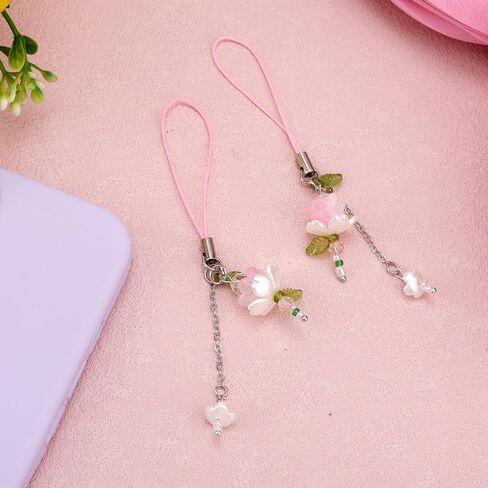 2PCS Lotus Flower Phone Strap ، زنك الزجاج الزجاجي الزهور ، سحر هاتف زهرة ، جمالية ، حزام معصم الأسود المفاتيح الأنيقة للنساء محفظة حقيبة in Kuwait