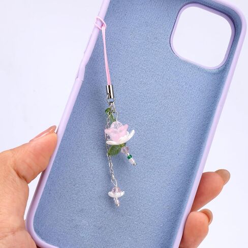2PCS Lotus Flower Phone Strap ، زنك الزجاج الزجاجي الزهور ، سحر هاتف زهرة ، جمالية ، حزام معصم الأسود المفاتيح الأنيقة للنساء محفظة حقيبة in Kuwait