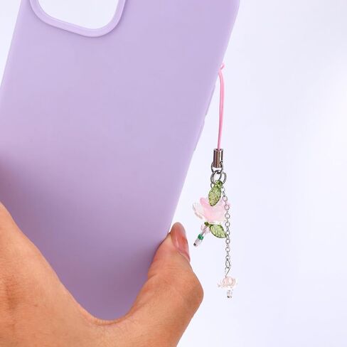 2PCS Lotus Flower Phone Strap ، زنك الزجاج الزجاجي الزهور ، سحر هاتف زهرة ، جمالية ، حزام معصم الأسود المفاتيح الأنيقة للنساء محفظة حقيبة in Kuwait
