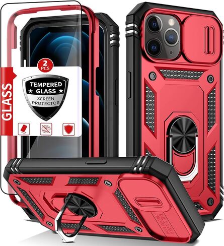 لحالة iPhone 16 Plus مع حامي شاشة زجاجي مقسى ، غطاء كاميرا مدمج مع حلقة Kickstand القابلة للتدوير ، وصول العسكري المقاوم للصدمة ، وهو عبارة in Kuwait