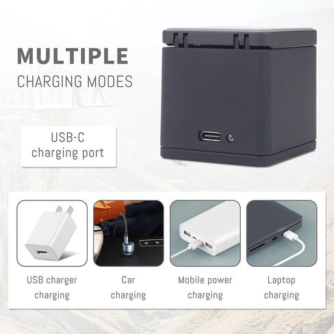 1500mAh 3-Pack Battery Compatible for GoPro Hero 8/7/6/5 Black Official with USB Storage 3-Channel LED USB and Type-C Fast Charger Box, Compatible Well with GoPro Hero 8 in Saudi Arabia