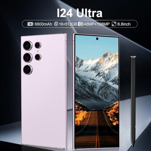 I24 Ultra Unlocked Phone ، بني في Pen Pen ، بطارية الهاتف الذكي 6800mAh 6.8 "شاشة HD ، Android 14 16+512 جيجابايت مع الهاتف الخلوي لبطاقة الذاكرة 128GB ، معرف 5G/FACE/بصمة GPS (PURPLE ، 16+512GB) in Kuwait