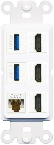 RITEAV 3 PORT HDMI 2 PORT USB 3.0 1 CAT6 -RJ45 لوحة الحائط - الروك [أسود/أسود] in Saudi Arabia