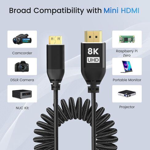 8K HDMI 2.1 كابل ملفوف 1-4ft ، 8K@60fps 4k@120fps 48gbps Ultra Hide HDMI النوع من الحبل المضفر لـ Atomos Ninja v V+ Shogun Ultra ، Sony A7S III/A1/FX3/FX6 ، Panasonic GH5 ، Canon EOS R5 C ، Nikon Z93 in Saudi Arabia