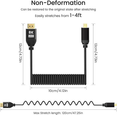 8K HDMI 2.1 كابل ملفوف 1-4ft ، 8K@60fps 4k@120fps 48gbps Ultra Hide HDMI النوع من الحبل المضفر لـ Atomos Ninja v V+ Shogun Ultra ، Sony A7S III/A1/FX3/FX6 ، Panasonic GH5 ، Canon EOS R5 C ، Nikon Z93 in Saudi Arabia