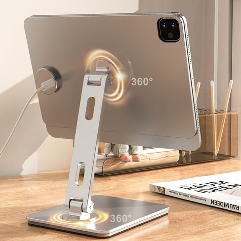 Magnetic Charging Stand for iPad Pro 11, Aluminum Foldable Charger Stand with 360° Rotation, USB-C Fast Wireless Charger Station for iPad, Holder Mount for Office (Rechargeable Version) in Saudi Arabia