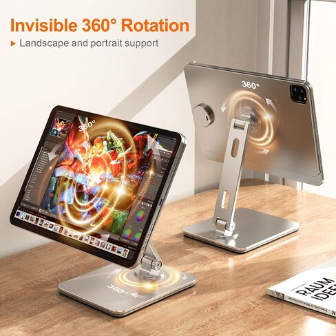 Magnetic Charging Stand for iPad Pro 11, Aluminum Foldable Charger Stand with 360° Rotation, USB-C Fast Wireless Charger Station for iPad, Holder Mount for Office (Rechargeable Version) in Saudi Arabia
