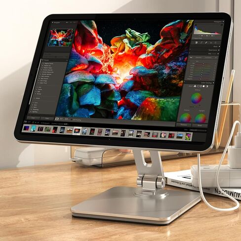 Magnetic Charging Stand for iPad Pro 11, Aluminum Foldable Charger Stand with 360° Rotation, USB-C Fast Wireless Charger Station for iPad, Holder Mount for Office (Rechargeable Version) in Saudi Arabia