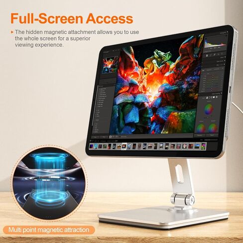 Magnetic Charging Stand for iPad Pro 11, Aluminum Foldable Charger Stand with 360° Rotation, USB-C Fast Wireless Charger Station for iPad, Holder Mount for Office (Rechargeable Version) in Saudi Arabia