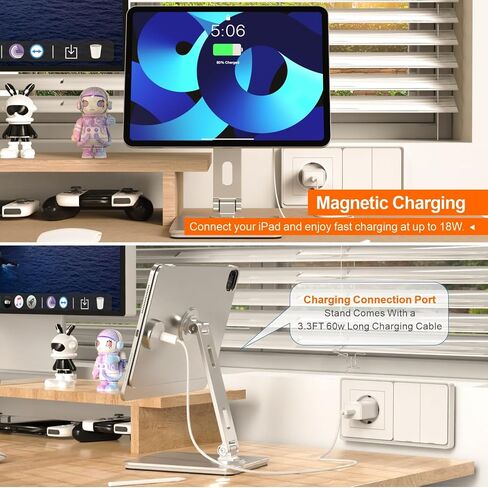 Magnetic Charging Stand for iPad Pro 11, Aluminum Foldable Charger Stand with 360° Rotation, USB-C Fast Wireless Charger Station for iPad, Holder Mount for Office (Rechargeable Version) in Saudi Arabia